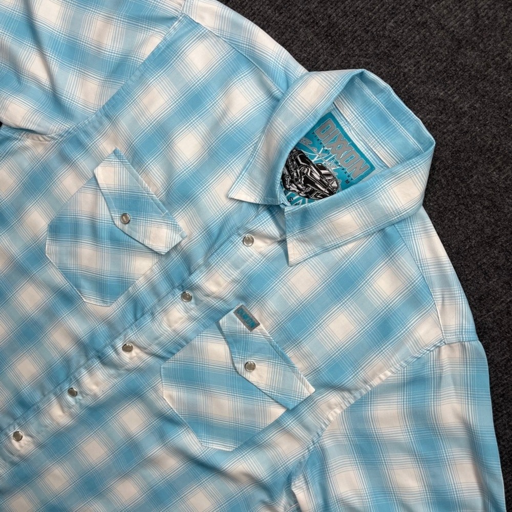 Dixxon Flannel Co Belair Blue White Plaid Bamboo Blend Snap Front Shirt Mens Med